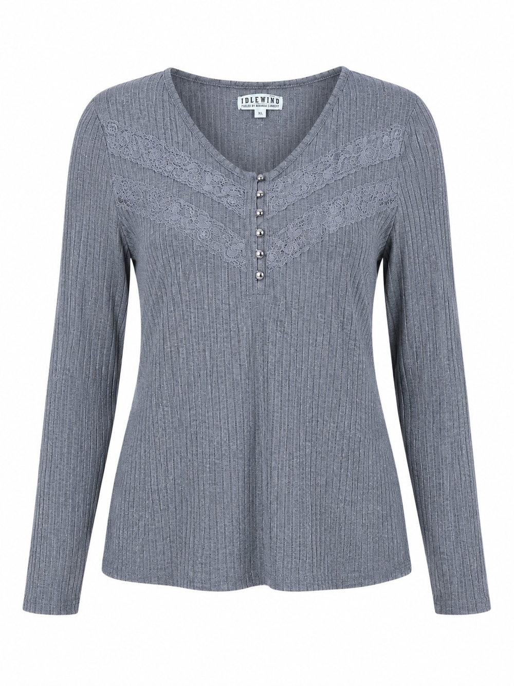 IDYLLWIND FUELED BY MIRANDA LAMBERT | Gray Lace Ribbed Western Henley Top | XL